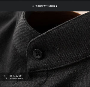 Camisa de franela informal para hombre, lana marrón, cálida, gruesa, cuello alto, Logo impreso, tela de sarga de algodón y poliéster antiarrugas - Product Image 4