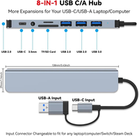 Station d'accueil USB-C 8 en 1 de haute qualité, lecteur de carte TF SD, séparateur PD, adaptateur multiport, concentrateur USB 3.0 pour ordinateur portable