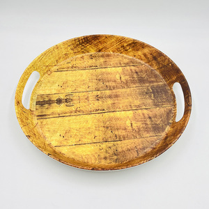 Vassoio Rotondo in Melamina Effetto Legno Recuperato 34,8 cm, Vassoio per Alimenti con Texture Martellata per Ristoranti e Caffè - Product Image 4
