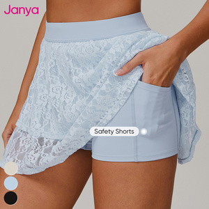 Janya wanita 2 in 1 bernapas Pickleball pakaian kustom Logo grosir 2 buah renda jala Gym kebugaran Set Golf Tenis rok Set - Product Image 4