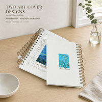 Carnet de notes A5 à spirale, motif peinture à l'huile Nuit étoilée, Champ de blé, Fleur d'amande, couverture artistique, 80 g/m², ligné, journal créatif, 4 couleurs