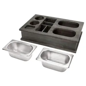 Vintage Gray Wood Snack Server with Remote Control Holder Classic Design Rectangle Shape Glossy Technique for Storage