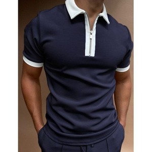 Vente en gros de logo brodé <span class=keywords><strong>Polo</strong></span> de golf uni extensible avec fermeture éclair en coton spandex mélangé - Product Image 1