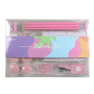 Pink Macaron Office Set Cuaderno lindo Lápices Carpeta Clips Grapadora con diseño de dibujos animados Escuela Suministros de oficina Caja de regalo - Product Image 3