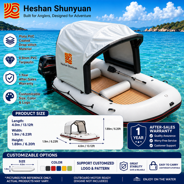 Customized PVC Inflatable Fishing Boat Removable Canopy Tent Foldable Dinghy Boat Fishing Kayak Outdoor 100-500kg Capacity <5
