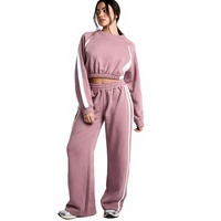Ensemble de survêtement rose pour femme, 2 pièces, haut court à col rond, pantalon de jogging à rayures latérales