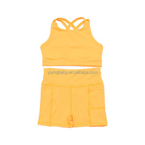 Custom Logo <strong>Girls</strong> Sports Wear Sleeveless Bra And <strong>Shorts</strong> Gym Outfit Elastic Solid Color Yoga Workout Set For Sports Exercise - Product Image 2