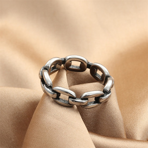 Men's Titanium Steel Chain <b>Ring</b> Silver Retro Punk Style Geometric Design 280622 - Product Image 2