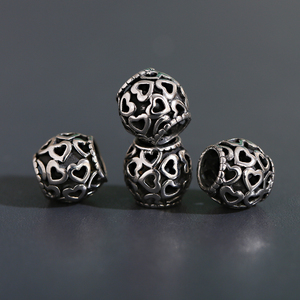 <strong>Black</strong> Big Hole Large Size Hollow Heart Engraved Gunmetal Charms Stainless Steel Spacer <strong>Beads</strong> for Jewelry Making Douvei Brand - Product Image 3