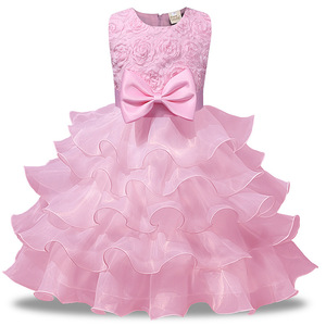 Maxi abito estivo per bambini in tessuto gonfio satinato in tessuto con disegno floreale fiocco per ragazze abbigliamento per bambini del commercio estero - Product Image 5