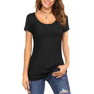 Custom US Size 95% Cotton 5% Spandex Big Round Neck Women's Scoop Neck Short/Long Sleeve Tees Cotton T Shirts Blouses Tops