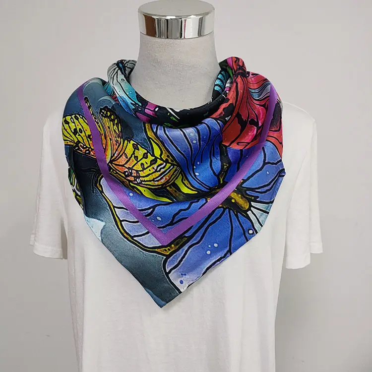 Luxury Designer Women's Silk Scarf Butterfly Shawl Echarpe Foulard Silk Scarf For Women