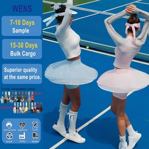 2 Piece Tennis Outfit for Women Stand Collar Long Sleeve <b>Shirt</b> and Ballet Style Skirt Set with UV Protection Custom Logo - Product Image 1