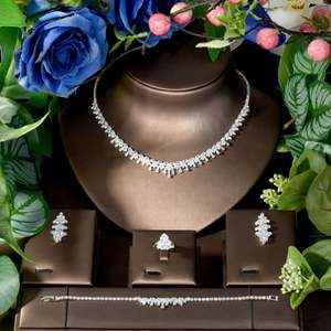 ชุดเครื่องประดับ4ชิ้นแบบบาแกตต์หรูหราสำหรับผู้หญิงต่างหูสร้อยคอเพทาย4ชิ้นสำหรับเครื่องประดับงานแต่งงานของเจ้าสาว S-188ราคาโรงงาน - Product Image 2