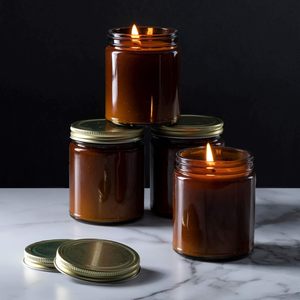 Brown Amber Glass Jar Candle Black Aluminum <b>Lids</b>-Candlestick Holder for Home <b>Decoration</b> Easter Holiday Eco-Friendly Food-Grade - Product Image 4