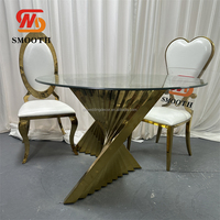 LISSE Beaux Styles Or Verre Table Ronde En Acier Inoxydable De Mariage Table À Manger Banquet De Luxe Table En Métal