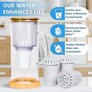 Pichet à eau en verre <span class=keywords><strong>Carafe</strong></span> à eau potable Purificateur Pichet à eau en verre alcalin Enlever le chlore - Product Image 6