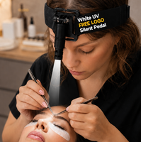 Lampe UV OEM blanche pour cils, sans laser, avec logo personnalisé, lumière de polymérisation pour extensions de cils à fixation sur tête, avec pédale silencieuse pour salon de cils