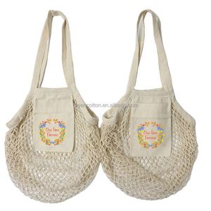 Sacs d'épicerie réutilisables portables avec logo personnalisé, sacs à fruits et légumes, sac en coton lavable, sac en filet de coton biologique, sac de shopping en coton - Product Image 3
