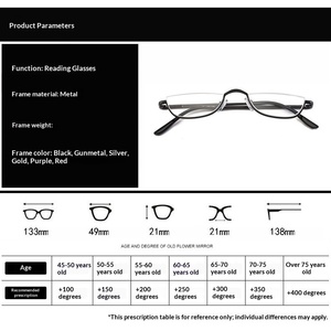 Wholesale Old People Half-Moon Magnifying Book Eyewear Small Half Metal Spring Frame Hd Resin Clear Presbyopia <strong>Reading</strong> <strong>Glasses</strong> - Product Image 3