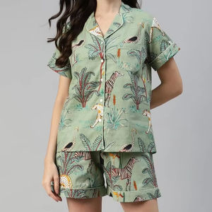 Premium Floral Cotton Pajama Set Handblock Print Sleepwear Women's Nightwear Solid Colour Wholesale Price Available - Product Image 1