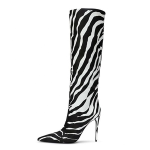 Leopard Prints Women Knee High Boots Thin Heel Animal Shoes Zebra Pattern on Women's Stiletto <b>Long</b> Booties - Product Image 4