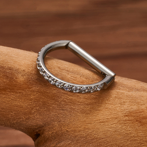 Anello per naso in titanio ASTM F-136, orecchino a cuore Daith, anello a cerchio per cartilagine Tragus, anelli a elica a forma di D, cerchio a segmento incernierato con CZ trasparente - Product Image 2