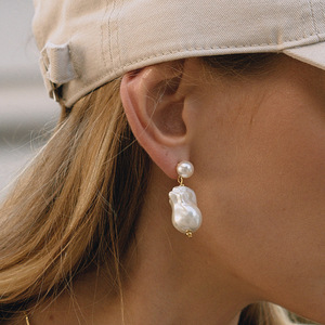 Boucles d'oreilles pendantes en perles baroques irrégulières en acier inoxydable 18K pour femmes, à porter au quotidien - Product Image 3