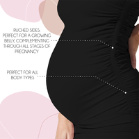 Robe longue de maternité confortable, extensible et respirante avec fronces latérales, soutien abdominal, sans couture, post-partum, vente en gros