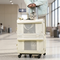 Sac de transport pliable à double étage pour animaux de compagnie, respirant, en nylon, pour chats et petits chiens