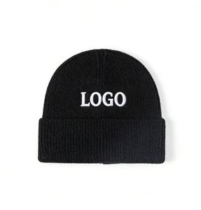 Gorro de lana resistente al desgaste para otoño e invierno, gorro de punto bordado simple y cálido, personalizable. - Product Image 1