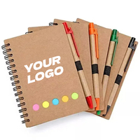 Mini petit cahier à spirale personnalisé Eco Memo Sticky Notes Drapeau Kraft Paper Notebook Bloc-notes personnalisé avec stylo et Sticky Note