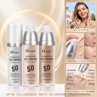 Vente en gros de crème solaire hydratante, anti-brillance, couvrante, imperméable, longue durée, changeante de couleur, SPF 50, fond de teint liquide mat
