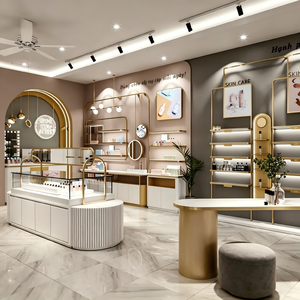 Diseño de Tienda de Belleza de Lujo |   Muebles Modulares para Exhibición, Solución Integral de Acero Inoxidable Dorado y Mármol con LED para Tiendas Minoristas - Product Image 3