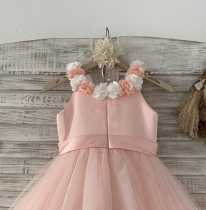 Robe de demoiselle d'honneur en tulle rose blush avec fleurs 3D, robe de fête pour enfants, robe de princesse - Product Image 5