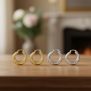 Orecchini a Cerchio E3937 Placcati Oro in Lega di Zinco Stile Classico Gioielli Unisex alla Moda - Product Image 2