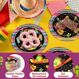 Let's Fiesta Modern 7 Inch Black Party <b>Plates</b> Festive Decorative Dinnerware Hot Selling for Cinco De Mayo Special Occasions - Product Image 1