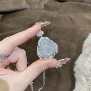 Pendentif Fulu en argent pur S925 avec topaze, collier de style chinois en forme de calebasse, collier en jade blanc, design de niche, collier clavicule - Product Image 3