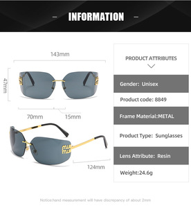 Occhiali da Sole Quadrati di Alta Gamma Stile <span class=keywords><strong>Y2K</strong></span> Millennium, Alla Moda, Senza Montatura in Metallo, Grandi, Retrò, Bianchi/Rossi, Popolari in Europa, Protezione UV400 - Product Image 6