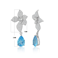 YBO Luxus Silber Ohrringe natürliche Birne blau Topas Edelstein Anhänger modische Iris Flower Drop Design für Hochzeits feier