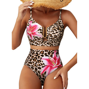 Conjunto de Bikini de 2 Piezas para Mujer 2026, Cintura Alta, Corte en U, Estampado Floral, con Espalda Cruzada - Product Image 1