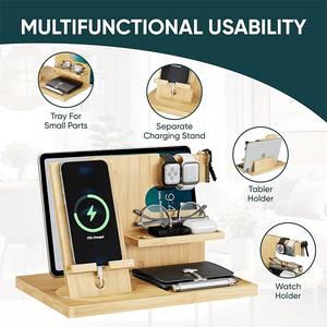 Base <span class=keywords><strong>de</strong></span> Carga para Teléfono <span class=keywords><strong>de</strong></span> Bambú, Organizador Multifuncional Natural para Mesa <span class=keywords><strong>de</strong></span> Noche, Porta Llaves, Regalos para Hombres, Organizador <span class=keywords><strong>de</strong></span> Madera - Product Image 3