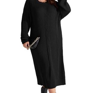 Vestido midi de punto acanalado para mujer, personalizado con diseño de su elección, cuello redondo, manga larga, estilo suéter, vestidos largos - Product Image 3