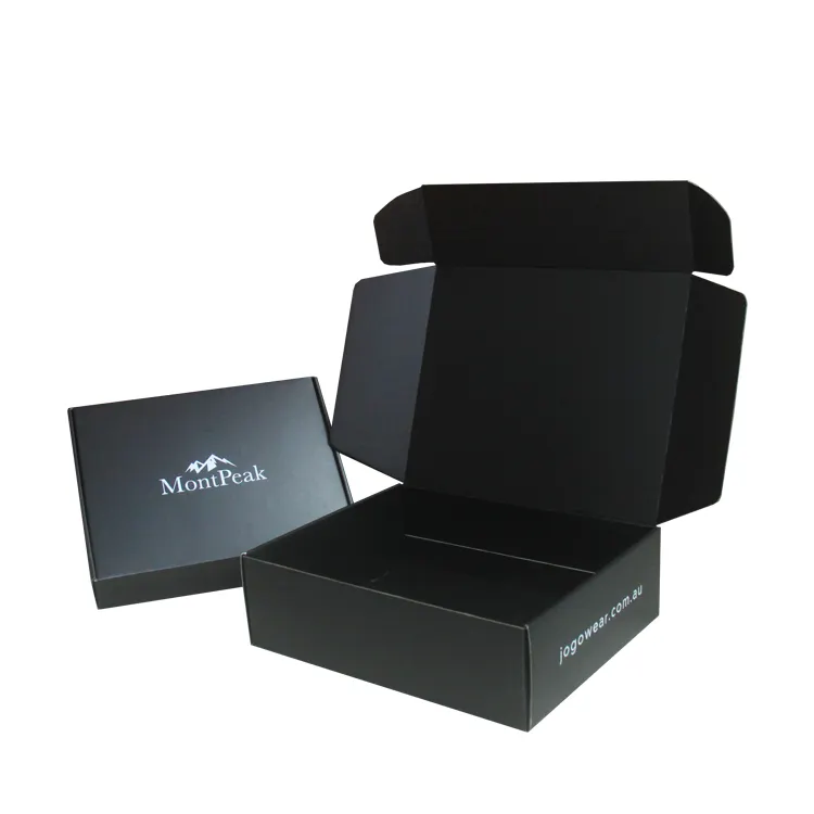Emballage en papier imprimé de conception gratuite, boîtes d'expédition noires, emballage avec logo personnalisé pour emballage de petite entreprise