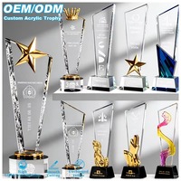 Trophées en cristal transparent minimalistes modernes avec logo personnalisé, design géométrique, trophées en acrylique de haute qualité