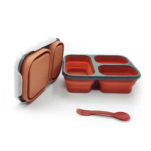 Oem Folding Silicone Lunch Bento Box Portable Microwave Food Storage Collapsible Silicone Lunch Box With Lid