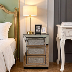 3-Drawer <b>Mirrored</b> Nightstand Bedside <b>Table</b> Glass Accent End <b>Table</b> Silver - Product Image 5