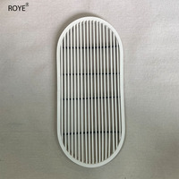 Sortie d'air centralisée pour climatisation en plastique ABS durable, en forme de capsule allongée, avec grille à lamelles pré-encadrées en arc aux deux extrémités