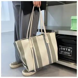 Bolsos de verano de rafia para mujer, bolso de hombro tipo bandolera de diseñador a rayas 2025, bolso de mano de lona informal para mujer - Product Image 4