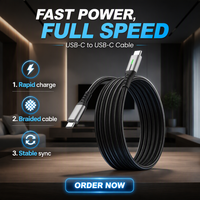 Cable USB C a USB C de 240W, 1M 2M 3M, Trenzado de Nailon, Carga Ultra Rápida, Sincronización de Datos, Indicador LED para Laptop, Teléfono, Tablet